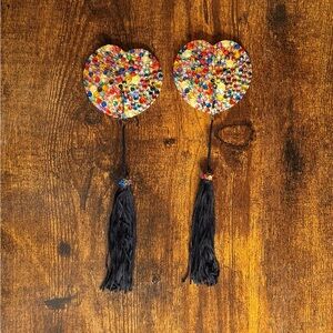 Handmade Rainbow Heart Burlesque Pasties with Tassels & Spinners Valentines